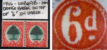 1946 Union Hyphenated Definitive 6d pair with variety in MM-condition