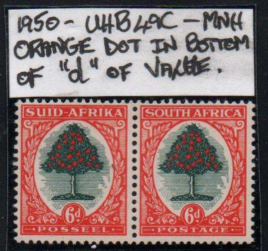 1950 Union Hyphenated & Screened Definitive 6d-pair with variety in MNH-condition