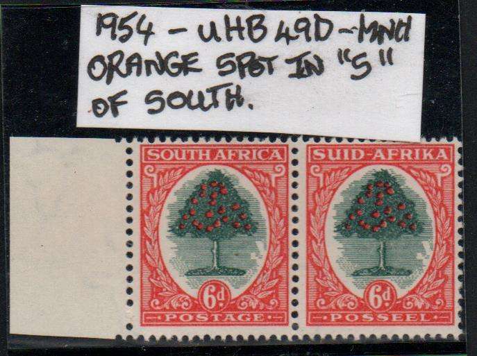 1954 Union Hyphenated & Screened Definitive 6d-pair with variety in MNH-condition