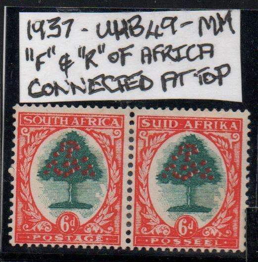 1937 Union Hyphenated Definitive 6d pair with variety in MM-condition
