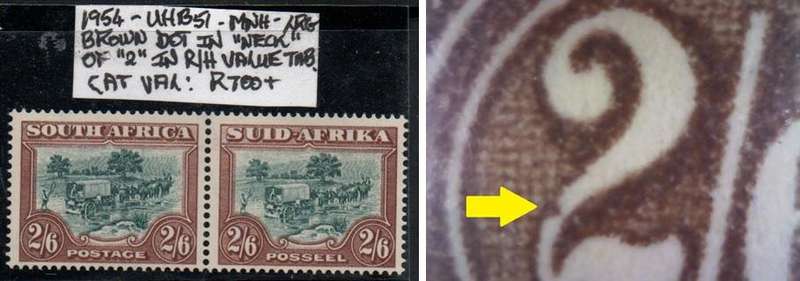 1954 Union Hyphenated & Screened Definitive 2s 6d-pair with variety in MNH-condition