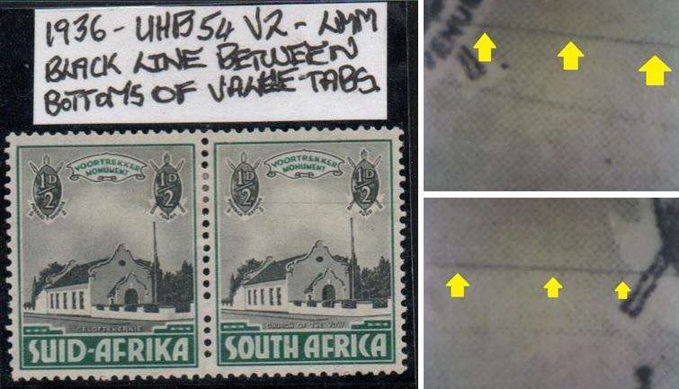 1936 Union Voortrekker Commemorative 1/2d-pair with scarce listed variety in LMM-condition