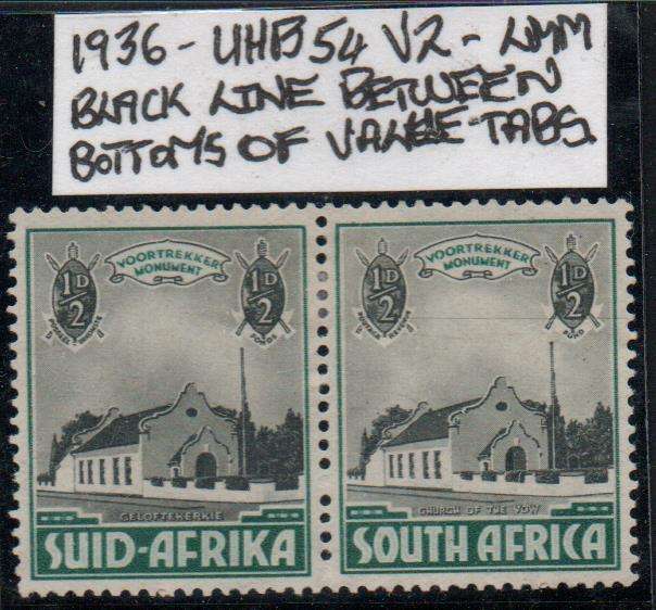 1936 Union Voortrekker Commemorative 1/2d-pair with scarce listed variety in LMM-condition