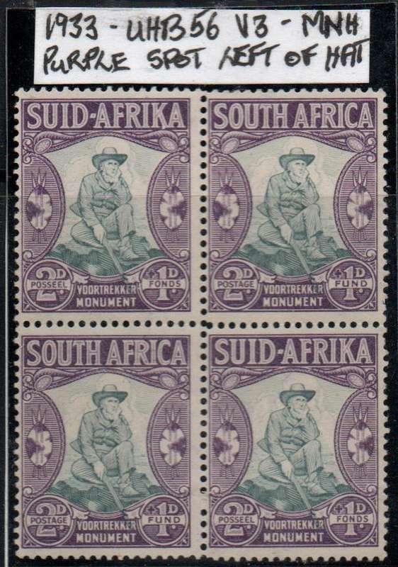 1933 Union Voortrekker Commemorative 3d-b/o 4 with scarce listed variety in MNH-condition