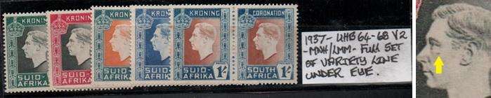 1937 Union KGVI Coronation full set of 5 pairs with listed variety in MNH/LMM-condition