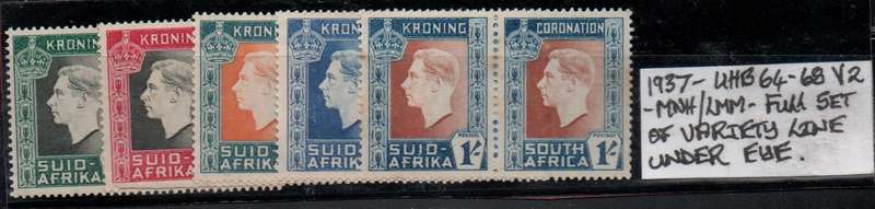 1937 Union KGVI Coronation full set of 5 pairs with listed variety in MNH/LMM-condition