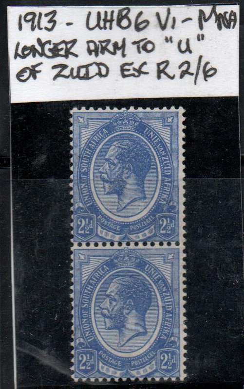 1913 Union KGV Definitive 2 1/2d-pair with listed variety in MNH-condition
