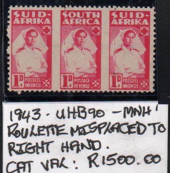 1943 Union Small War Commemorative 1d-unit with scarce listed variety in MNH-condition