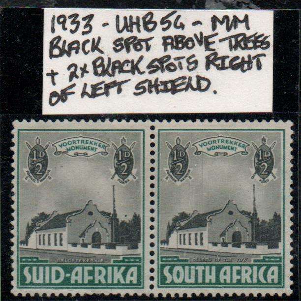 1936 Union Voortrekker Commemorative 1/2d-pair with scarce varieties in MM-condition