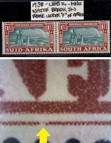 1938 Union Voortrekker Commemorative 1 1/2d-pair with scarce variety in MNH-condition