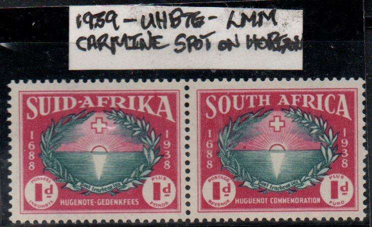 1939 Union Huguenot Commemorative 1d-pair with scarce variety in LMM-condition