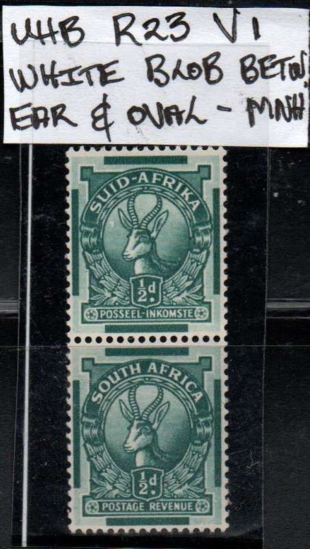 1943 Union Hyphenated & Screened mono-coloured coil 1/2d pair with listed variety in MNH-condition