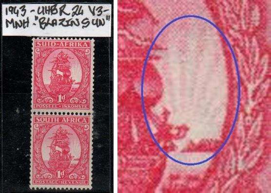 1943 Union Mono-coloured Coil 1d-pair with listed variety in MNH-condition