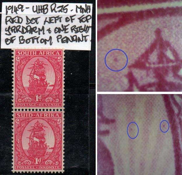 1949 Union Mono-coloured Coil 1d-pair with varieties in MNH-condition