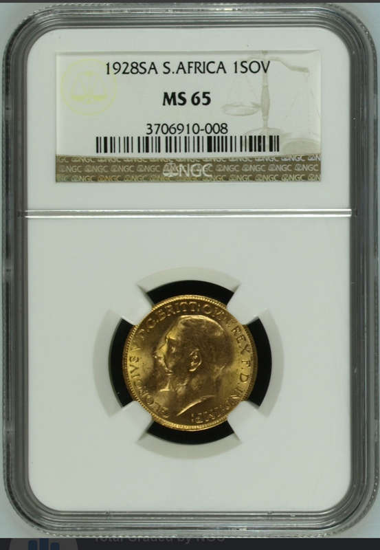 1928 sovereign NGC MS65. Gem Unc