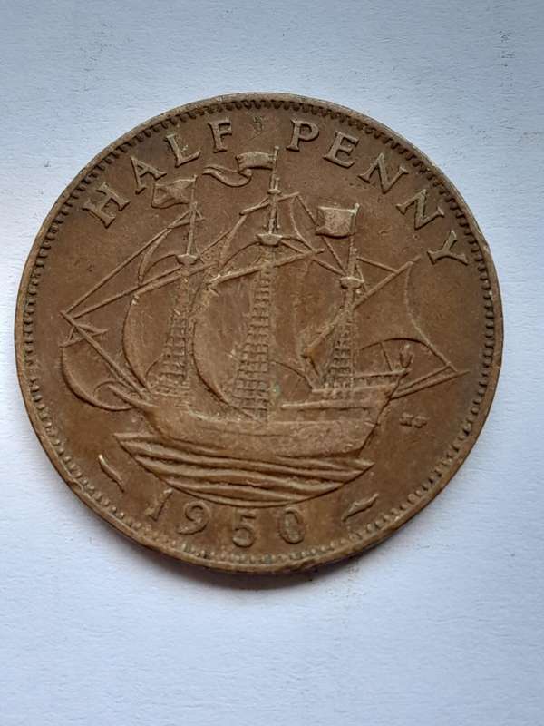 UK Half Penny - Five Coins - 1929, 1950, 1954, 1958 and 1960.