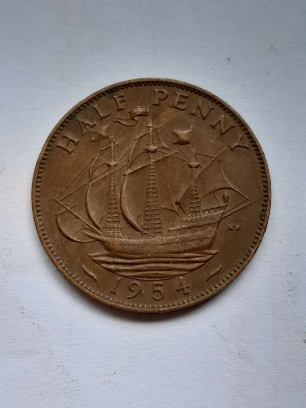 UK Half Penny - Five Coins - 1929, 1950, 1954, 1958 and 1960.