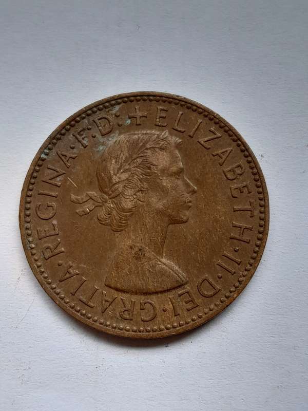 UK Half Penny - Five Coins - 1929, 1950, 1954, 1958 and 1960.