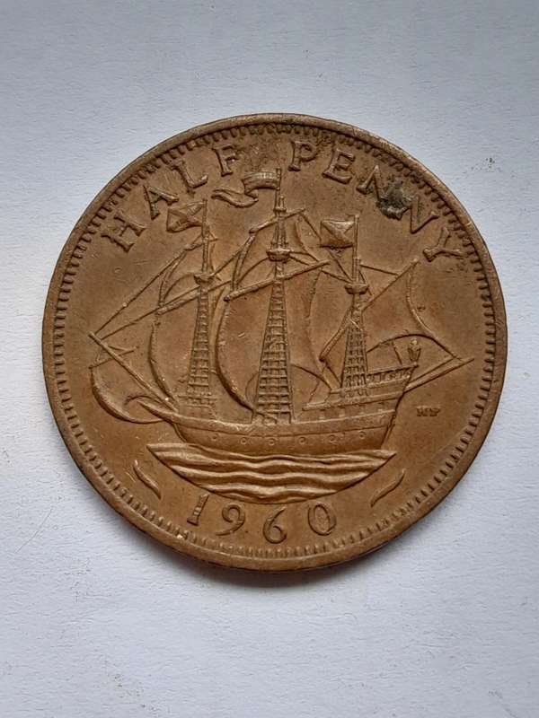 UK Half Penny - Five Coins - 1929, 1950, 1954, 1958 and 1960.