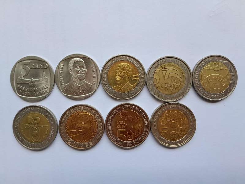 RSA Commemorative R5 Coin - 9 Coins including Smiley Mandela