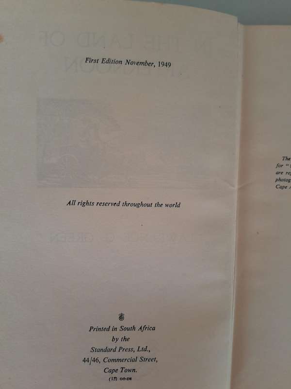 In the Land of Afternoon - Lawrence G. Green - First Edition - 1949.