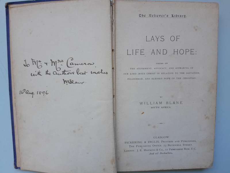 Lays of Life and Hope - W.M. Blane - Signed by the Author in 1896.