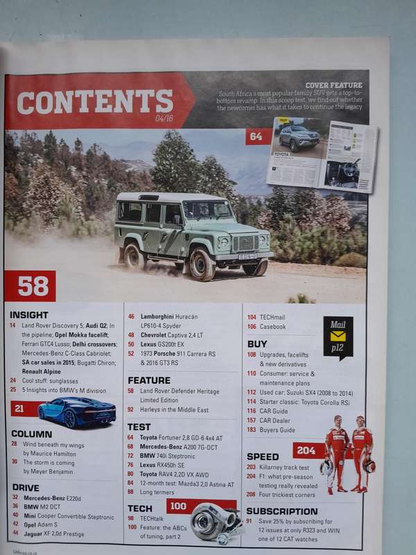 CAR MAGAZINE - FEB 2016, APR 2013, APR 2016, JUN 2016 AND JULY 2016.