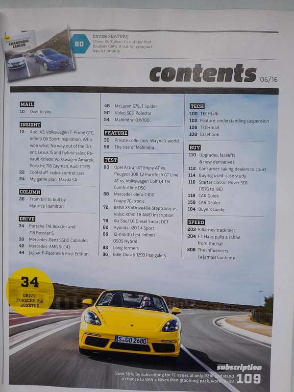 CAR MAGAZINE - FEB 2016, APR 2013, APR 2016, JUN 2016 AND JULY 2016.
