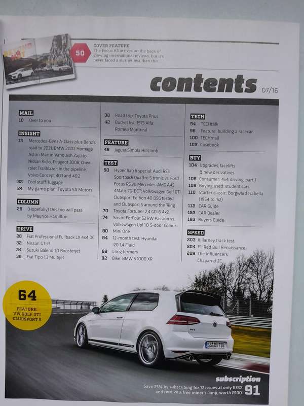 CAR MAGAZINE - FEB 2016, APR 2013, APR 2016, JUN 2016 AND JULY 2016.