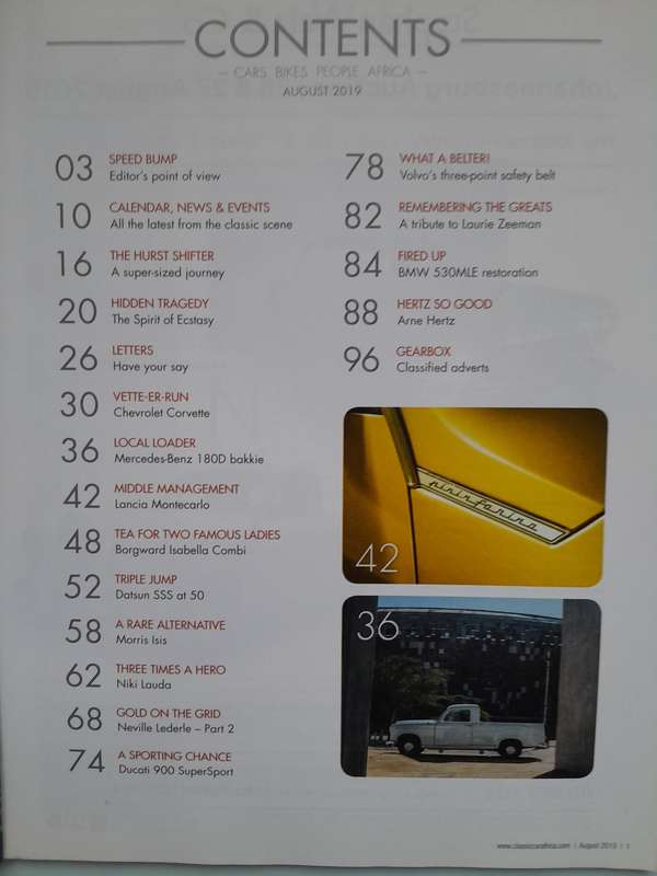 CAR MAGAZINE March 1996, CLASSIC CAR AFRICA August 2019 and CLASSIC CARS November 2024.
