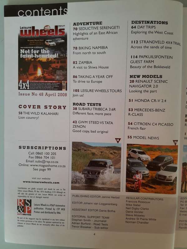 SA 4x4 April 2008 and LEISURE WHEELS April 2008