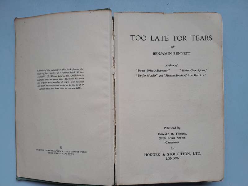 TOO LATE FOR TEARS - BENJAMIN BENNETT.