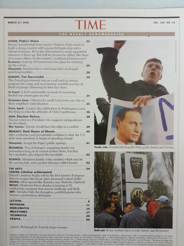 Time Magazine - March 27, 2000 and January 22, 2001 - Vladimir Putin.