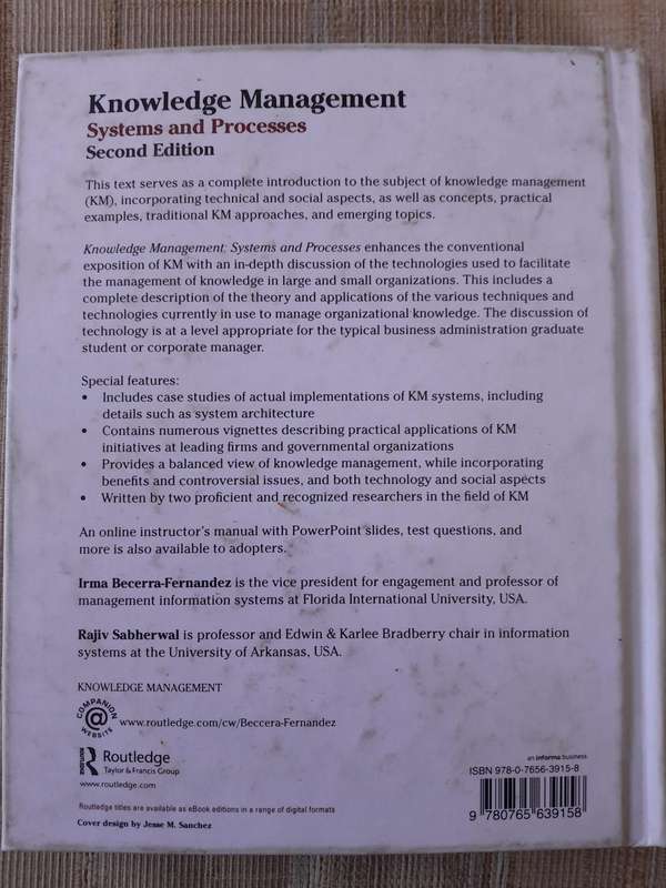 Knowledge Management. Systems and Processes - 2ND Edition - Routledge.