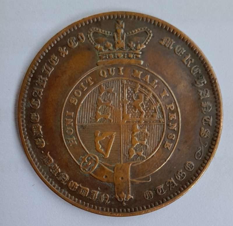 Token - 1 Penny, E. De Carle & Co, Merchants, Dunedin, Otago, New Zealand, 1862