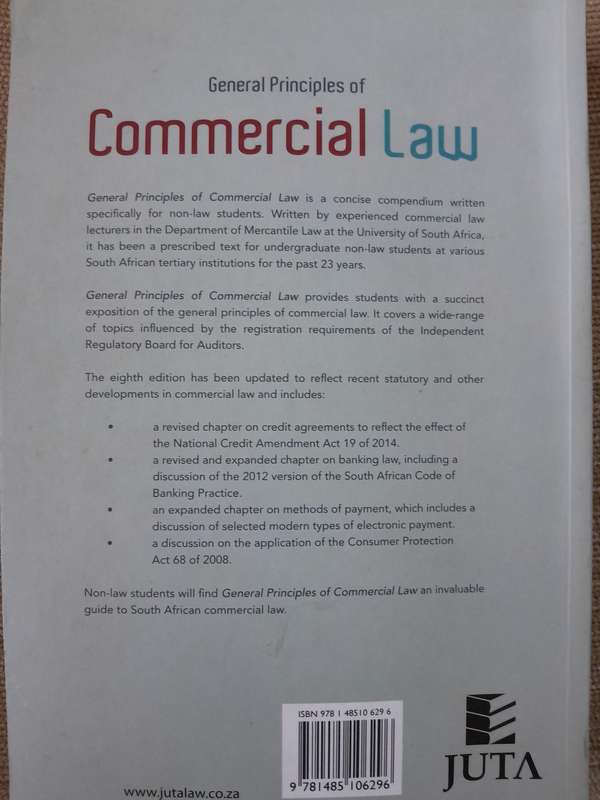General Principals of Commercial Law - JUTA - 8TH EDITION.