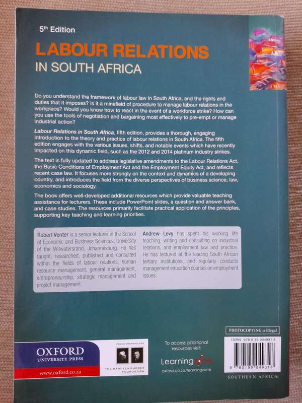 Labour Relations in South Africa - OXFORD UNIVERSITY PRESS - 5TH EDITION.