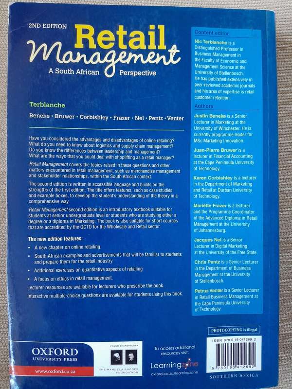 Retail Management - A South African Perspective. 2nd Edition - OXFORD UNIVERSITY PRESS.