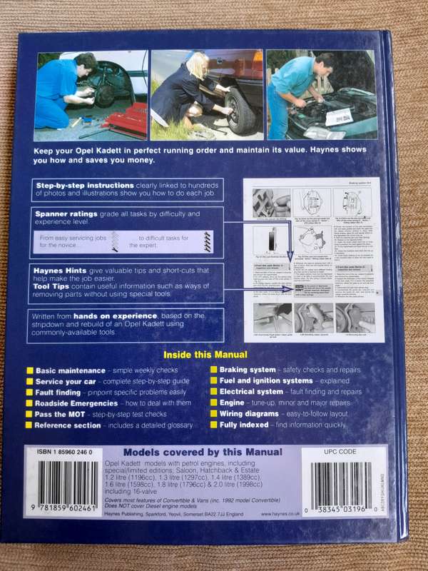 OPEL KADETT Oct 1984 to Oct 1991 Haynes Service and Repair Manual