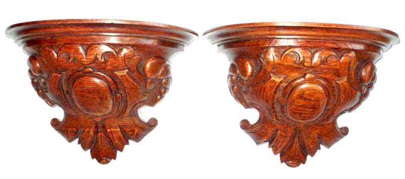 Antique Pair Oak Wall Mounted Shelves