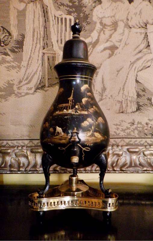 Vintage Dutch hand painted Teapot Samovar with brass tray