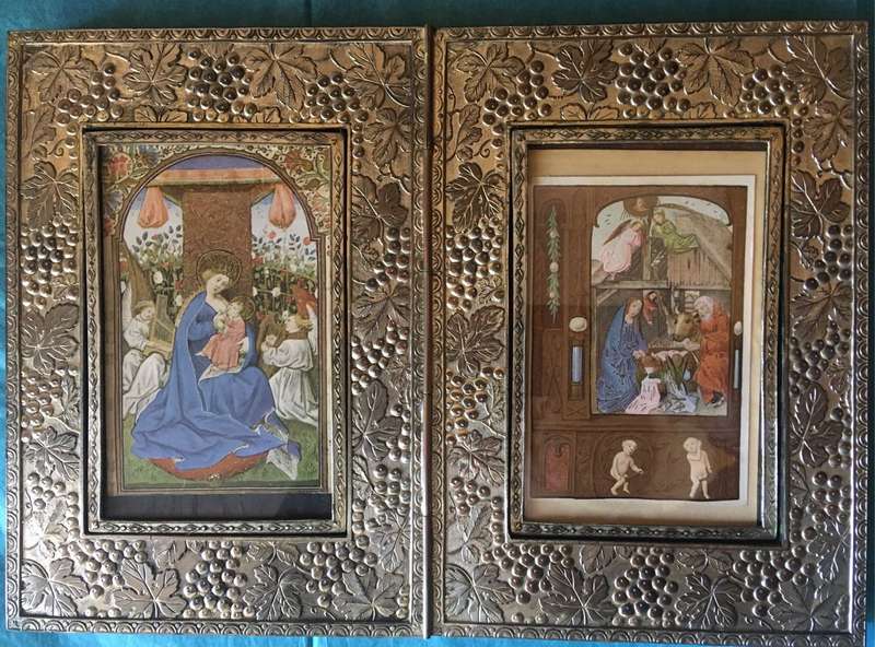Vintage embossed folding photo frame with secret compartments