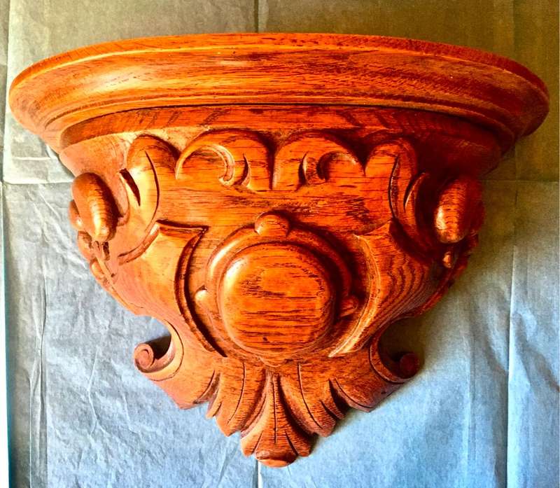 Antique Pair Oak Wall Mounted Shelves