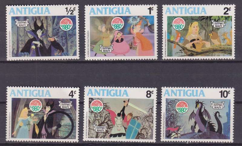 6 DISNEY STAMPS - SLEEPING BEAUTY - CHRISTMAS 1980 - ANTIGUA