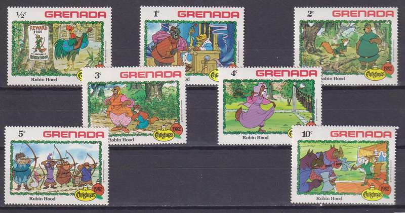 7 DISNEY STAMPS - ROBIN HOOD - CHRISTMAS 1982- GRENADA