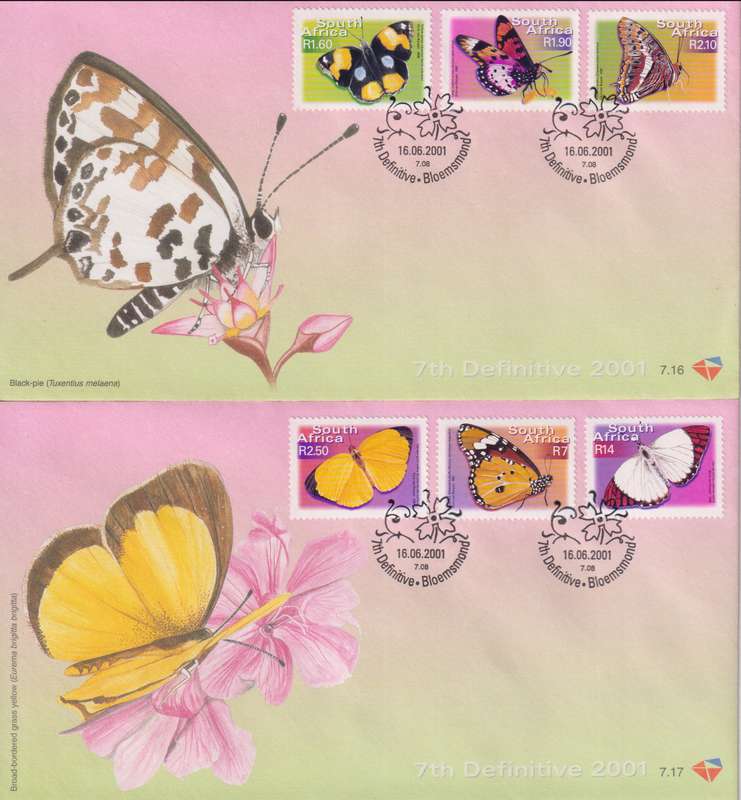 SOUTH AFRICA FDC 7.16 & 7.17 2001 7TH DEFINITIVE - BUTTERFLIES