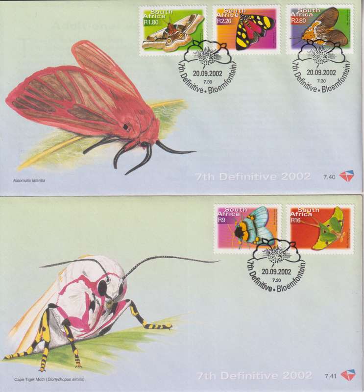 SOUTH AFRICA FDC 7.40, 7.41 2002 7TH DEFINITIVE MOTHS