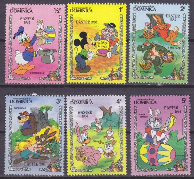 6  DISNEY STAMPS - DISNEY CHARACTERS -EASTER 1984 - DOMINICA