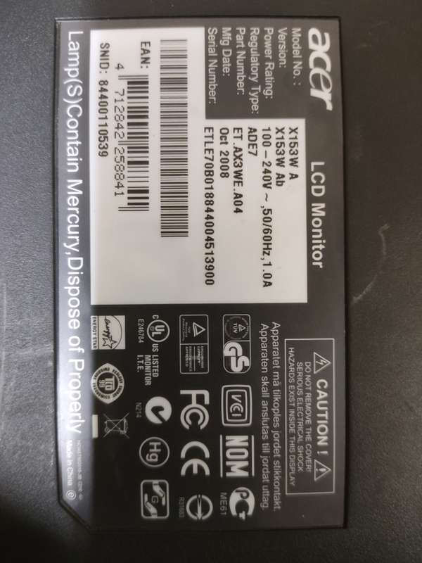 Acer X153W Monitor