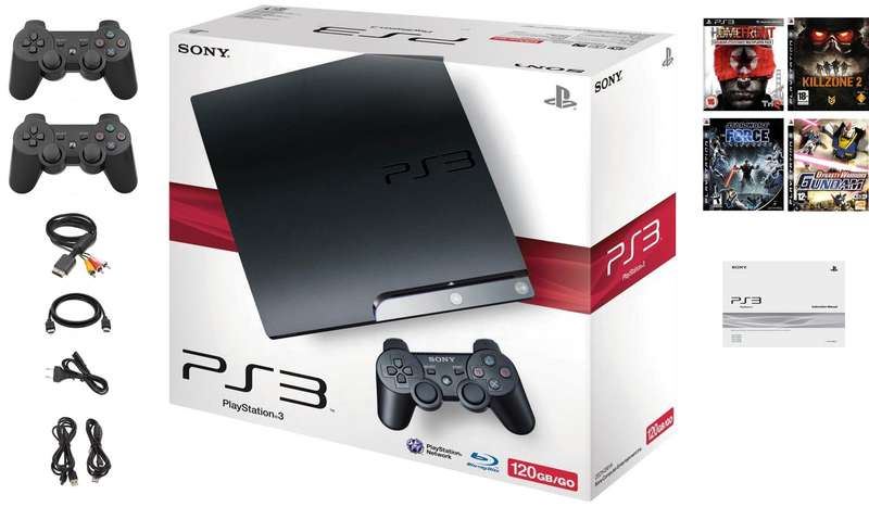 Sony PlayStation 3 Slim 120GB Console + 2 New Controllers + 4 Games or Choose 3 (PS3)